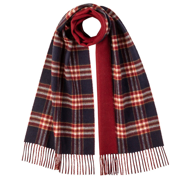 Johnstons Of Elgin Reversible 100% Cashmere Scarf Navy Red