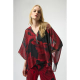 Joseph Ribkoff Abstract Print Poncho Top In Red