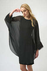 Joseph Ribkoff Feather Cuff Detail Dress In Black