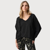 Joseph Ribkoff Fringe V-neck Pullover Style In Black