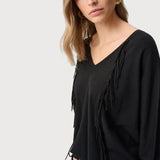 Joseph Ribkoff Fringe V-neck Pullover Style In Black