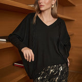 Joseph Ribkoff Fringe V-neck Pullover Style In Black