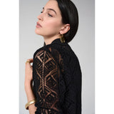 Joseph Ribkoff Knit Lace Polo Top In Black