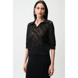 Joseph Ribkoff Knit Lace Polo Top In Black
