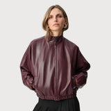 Joseph Ribkoff Mock-neck Bomber Jacket Style In Burgundy