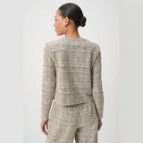 Joseph Ribkoff Plaid Boucle Collarless Blazer In Beige
