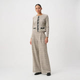 Joseph Ribkoff Plaid Boucle Collarless Blazer In Beige