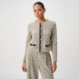 Joseph Ribkoff Plaid Boucle Collarless Blazer In Beige