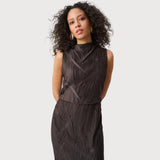 Joseph Ribkoff Pleated Satin Sleeveless Midi Dress In Mocha