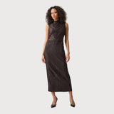 Joseph Ribkoff Pleated Satin Sleeveless Midi Dress In Mocha