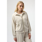 Joseph Ribkoff Scuba Jersey Funnel Neck Jacket In Birch