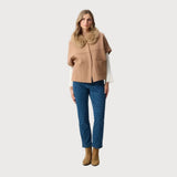 Joseph Ribkoff Short Cape With Fur Collar Style In Camel