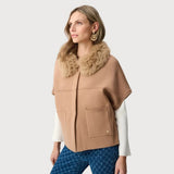 Joseph Ribkoff Short Cape With Fur Collar Style In Camel