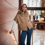 Joseph Ribkoff Short Cape With Fur Collar Style In Camel