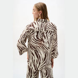 Linen Blend Animal Print A-line Blouse In Brown