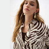 Linen Blend Animal Print A-line Blouse In Brown