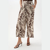 Linen Blend Animal Print Culotte Pants With Pleats In Brown