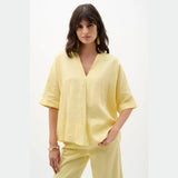 Linen Straight Top With V-notch In Mellow Yellow