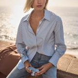Joseph Ribkoff Tencel Stripe Print Boxy Blouse In Blue