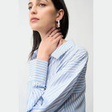 Joseph Ribkoff Tencel Stripe Print Boxy Blouse In Blue