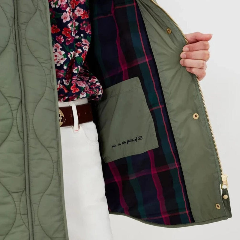 Joules Rosedale Mid Length Quilted Coat Green