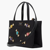Kate Spade Sam Icon Candy Gem Embellished Satin Small Tote In Black