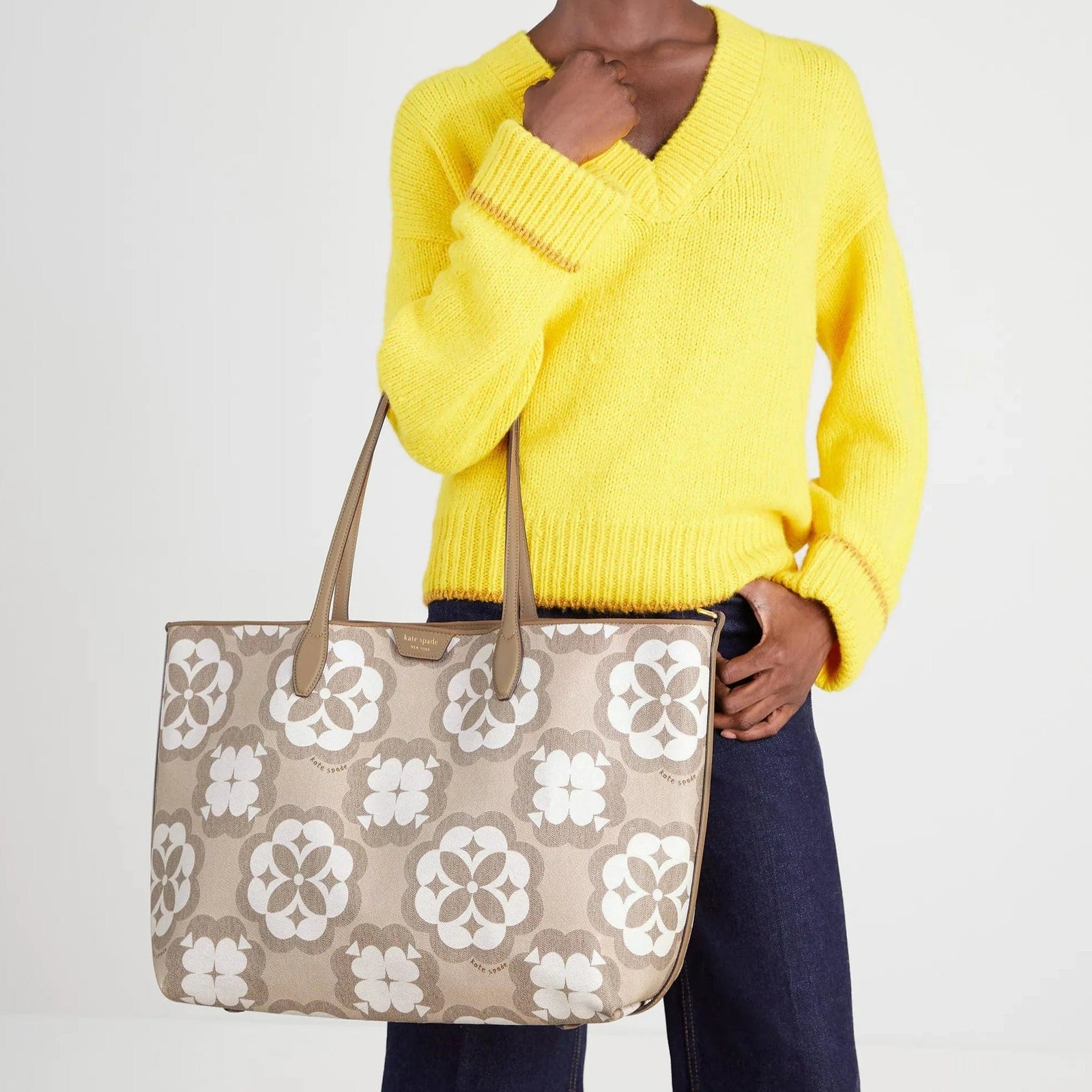 Kate Spade Sunflower Monogram Large Tote Bag Natural Multi