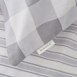 Little Bianca Bedding Check and Stripe Cotton Reversible Duvet Cover Set with Pillowcase Grey