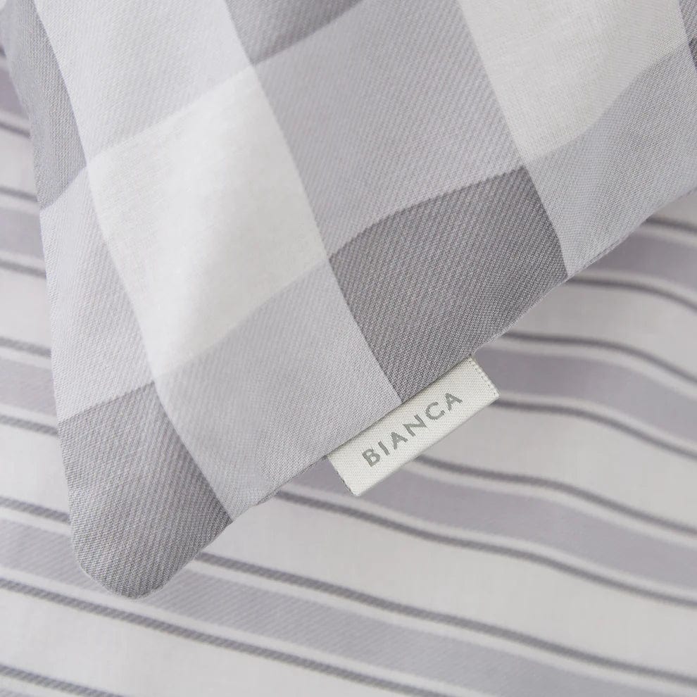 Little Bianca Fine Linens Bedroom Check And Stripe Fitted Sheet 25cm Depth Grey