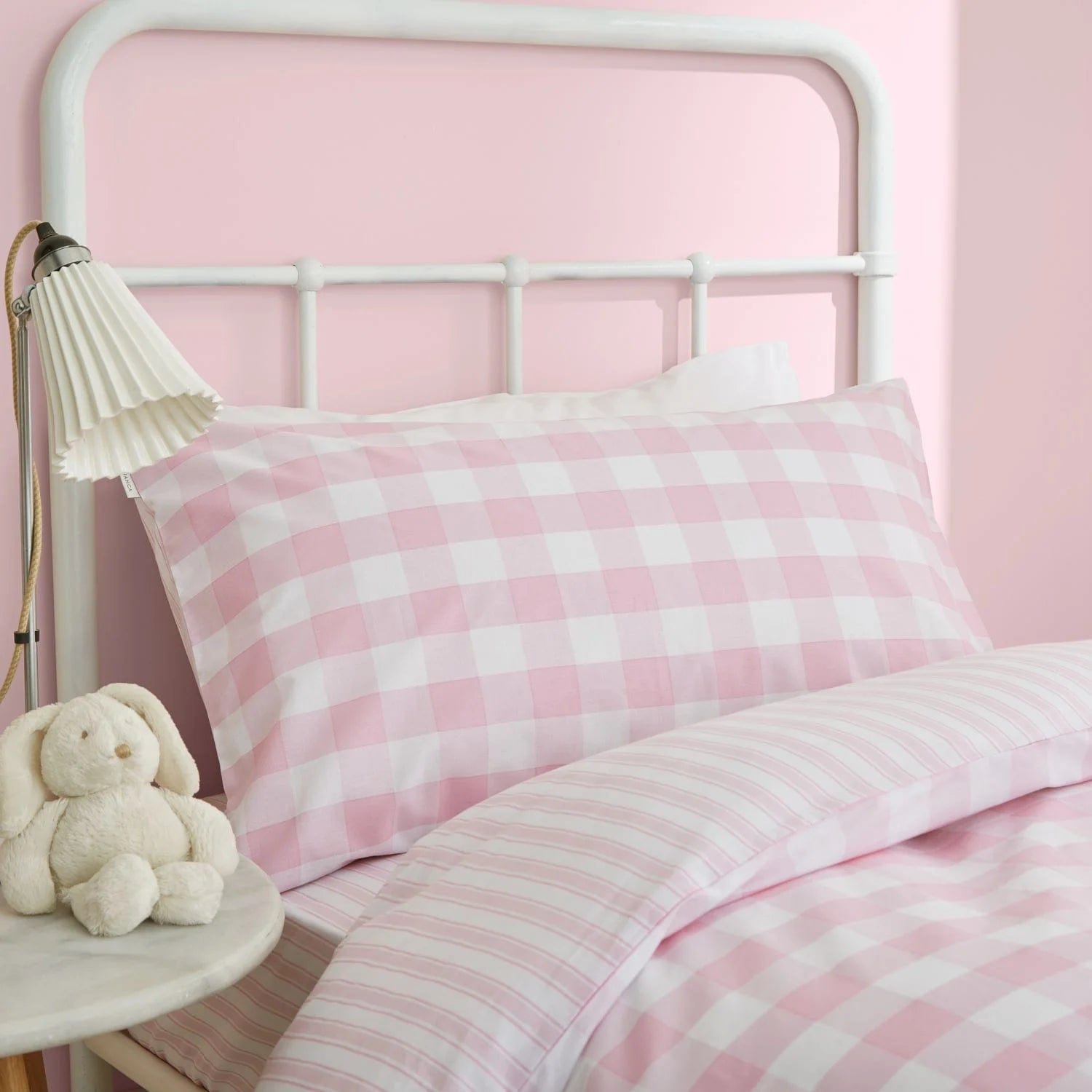 Little Bianca Bedding Check and Stripe Cotton Reversible Duvet Cover Set with Pillowcase Pink