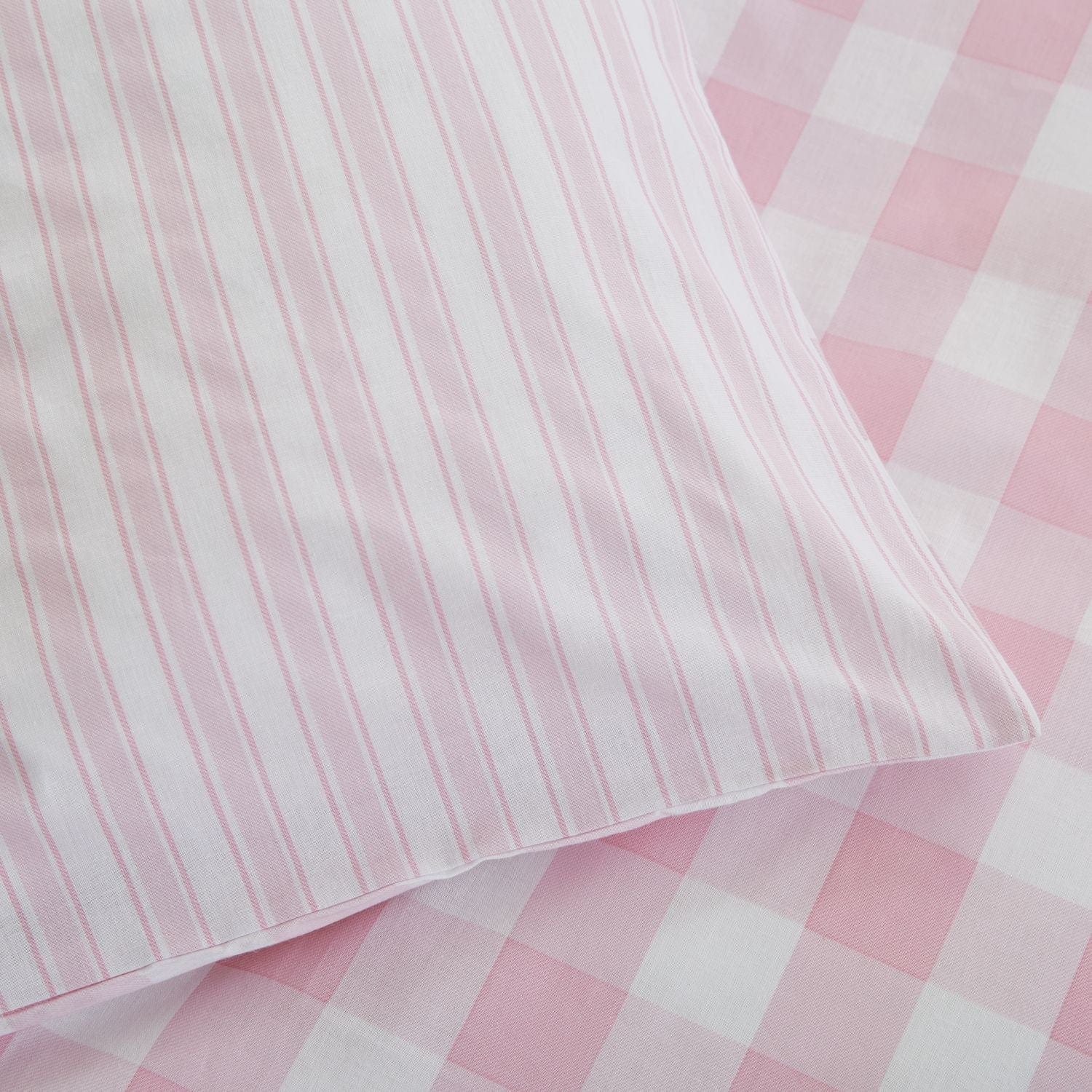Little Bianca Bedding Check and Stripe Cotton Reversible Duvet Cover Set with Pillowcase Pink