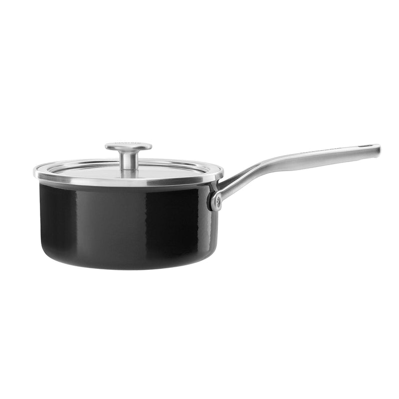 KitchenAid Steel Core Enamel Onyx Black 18cm Saucepan with Lid