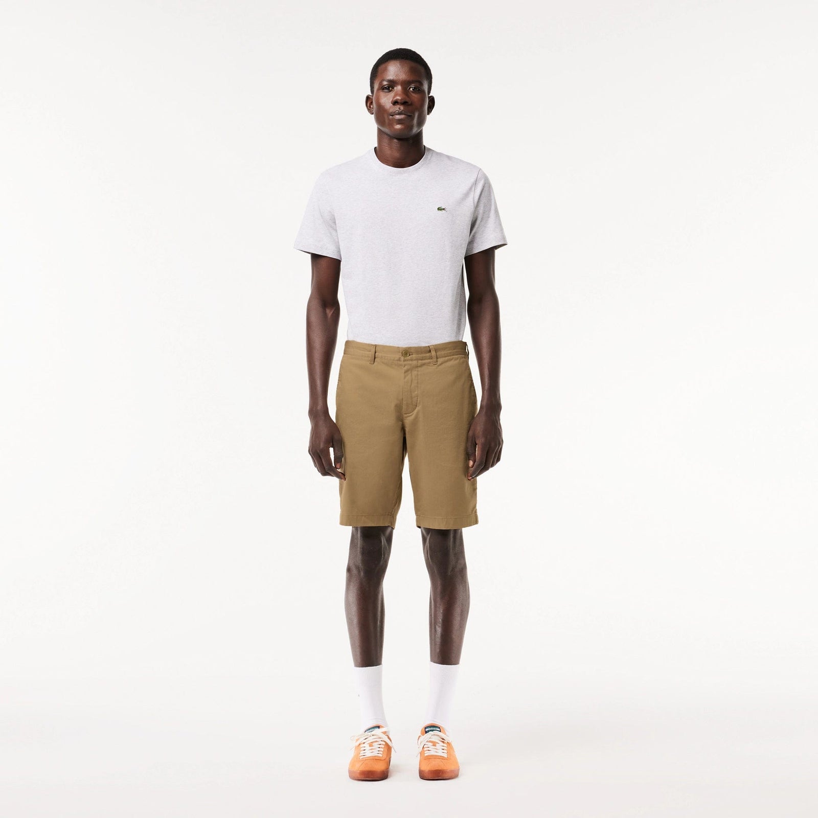 Lacoste Slim Fit Stretch Cotton Bermuda Shorts in Beige