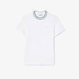 Lacoste Stretch Pique Stripe Collar T-Shirt in White