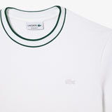 Lacoste Stretch Pique Stripe Collar T-Shirt in White