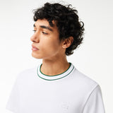 Lacoste Stretch Pique Stripe Collar T-Shirt in White
