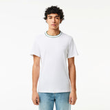 Lacoste Stretch Pique Stripe Collar T-Shirt in White