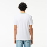 Lacoste Stretch Pique Stripe Collar T-Shirt in White