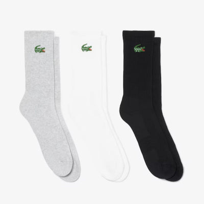 Lacoste 3-Pack Sport Socks In White/Grey/Black
