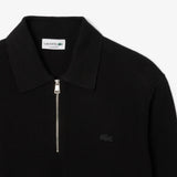 Lacoste Cotton And Wool Blend Half Zip Polo Collar Sweater In Black