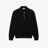 Lacoste Cotton And Wool Blend Half Zip Polo Collar Sweater In Black