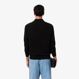 Lacoste Cotton And Wool Blend Half Zip Polo Collar Sweater In Black