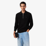 Lacoste Cotton And Wool Blend Half Zip Polo Collar Sweater In Black