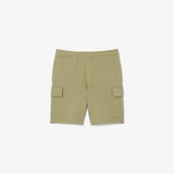 Lacoste Cotton Fleece Cargo Shorts In Khaki Green