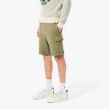 Lacoste Cotton Fleece Cargo Shorts In Khaki Green