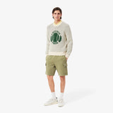 Lacoste Cotton Fleece Cargo Shorts In Khaki Green