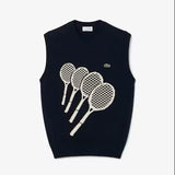 Lacoste Cotton Jacquard Sweater Vest In Noir