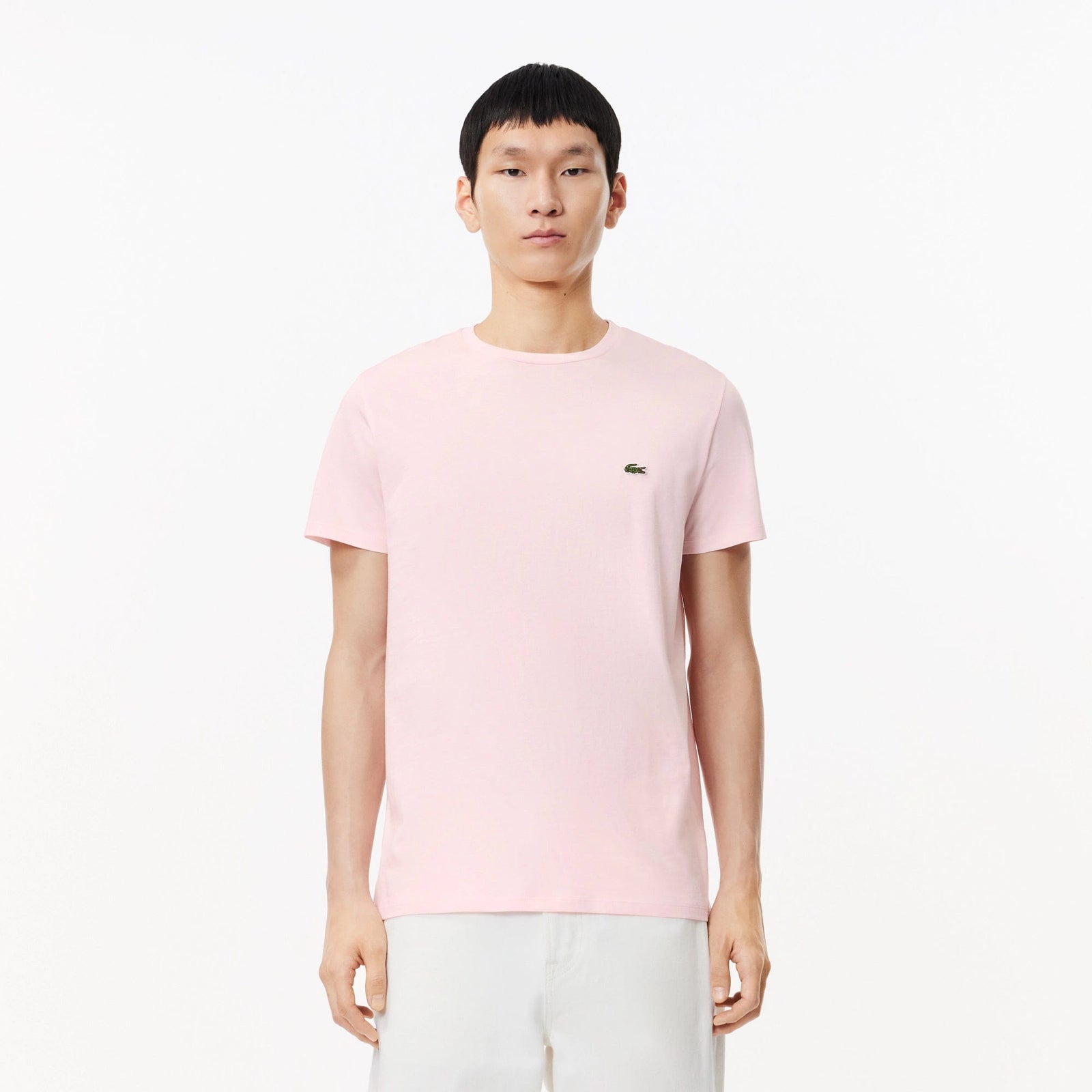 Lacoste Crew Neck Pima Cotton Jersey T Shirt in Light Pink