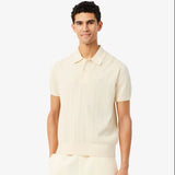 Lacoste Fluid Ribbed Knit Classic Fit Polo Collar Sweater Beige