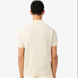 Lacoste Fluid Ribbed Knit Classic Fit Polo Collar Sweater Beige